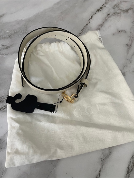 $950 New Authentic GUCCI Belt Gold tone GG LOGO Cream White Light Beige